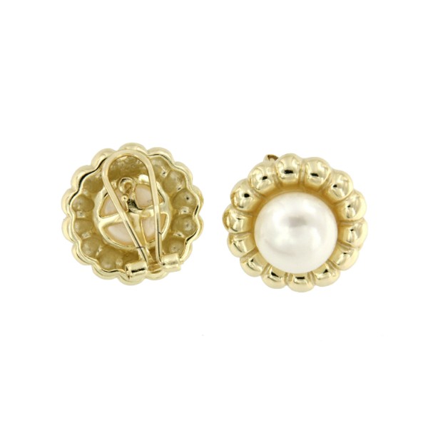 Pendientes cortos de plata con baño de oro con perlas - Roman Joyero