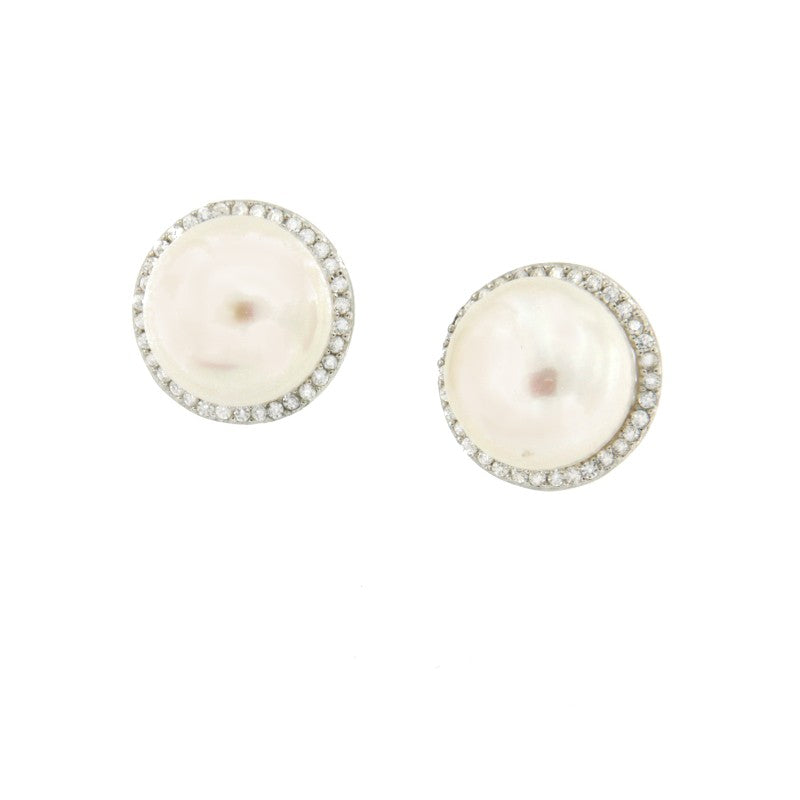 Pendientes cortos de plata con baño de rodio y perlas - Roman Joyero