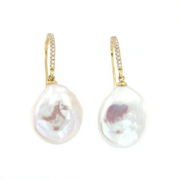 Pendientes de plata con baño de oro, circonitas y perla. - Roman Joyero