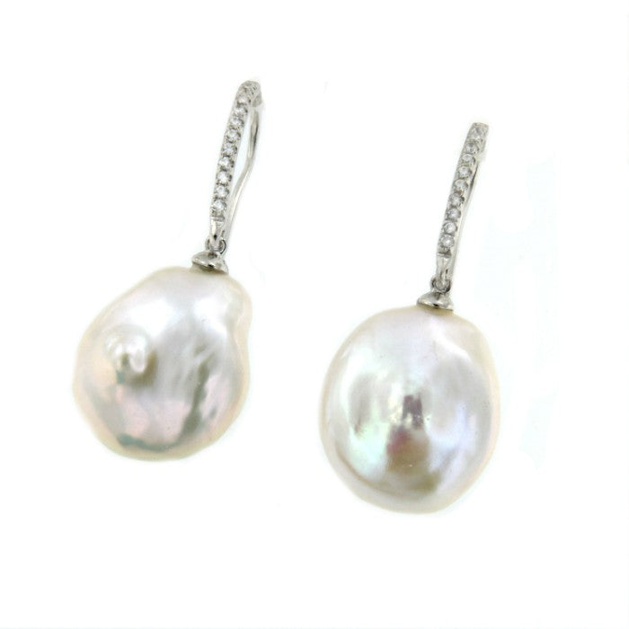Pendientes de plata con baño de oro, circonitas y perla. - Roman Joyero