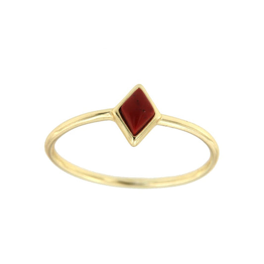 Anillo fino de plata con baño de oro y cuarzo rojo en rombo - Roman Joyero