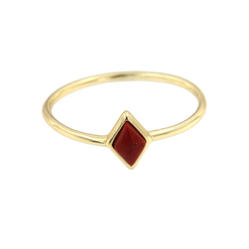 Anillo fino de plata con baño de oro y cuarzo rojo en rombo - Roman Joyero