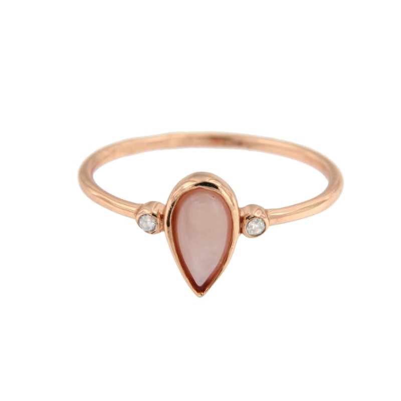 Anillo de plata rosada con madreperla en gota y circonitas - Roman Joyero