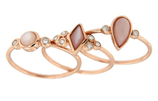 Anillo de plata rosada con madreperla en bola y circonitas - Roman Joyero