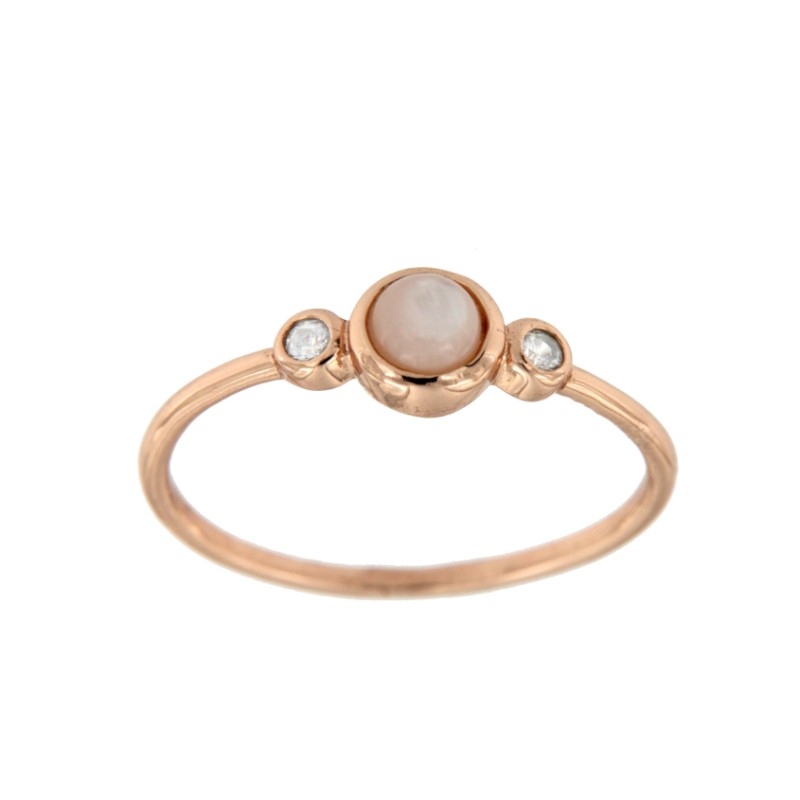 Anillo de plata rosada con madreperla en bola y circonitas - Roman Joyero