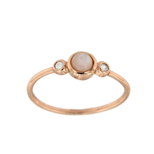 Anillo de plata rosada con madreperla en bola y circonitas - Roman Joyero