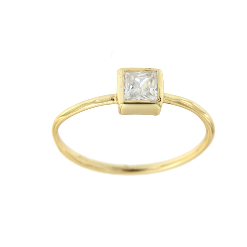 Anillo solitario de plata con circonita en talla princesa - Roman Joyero