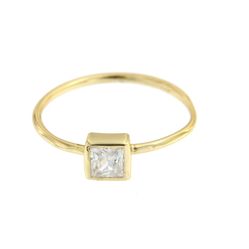 Anillo solitario de plata con circonita en talla princesa - Roman Joyero