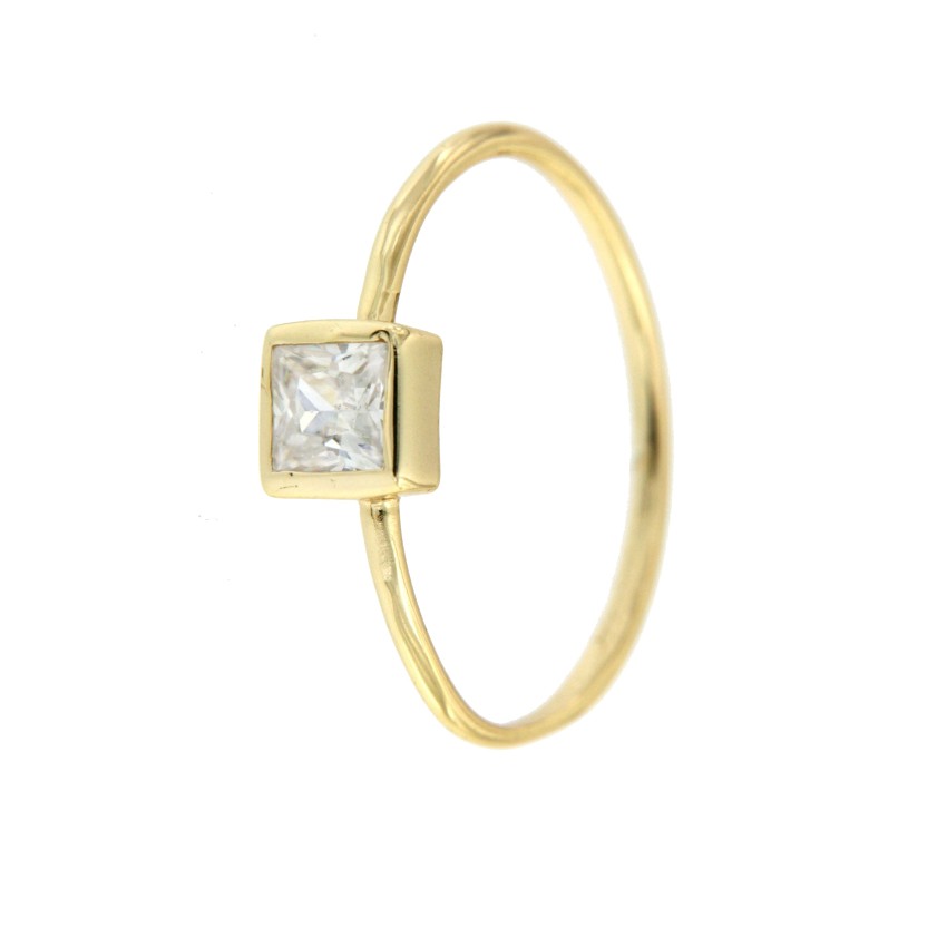 Anillo solitario de plata con circonita en talla princesa - Roman Joyero
