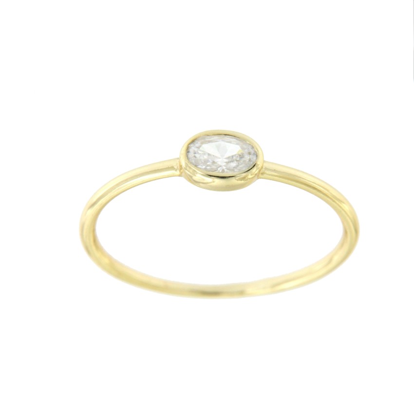 Anillo solitario de plata con circonita en talla de ovalada - Roman Joyero