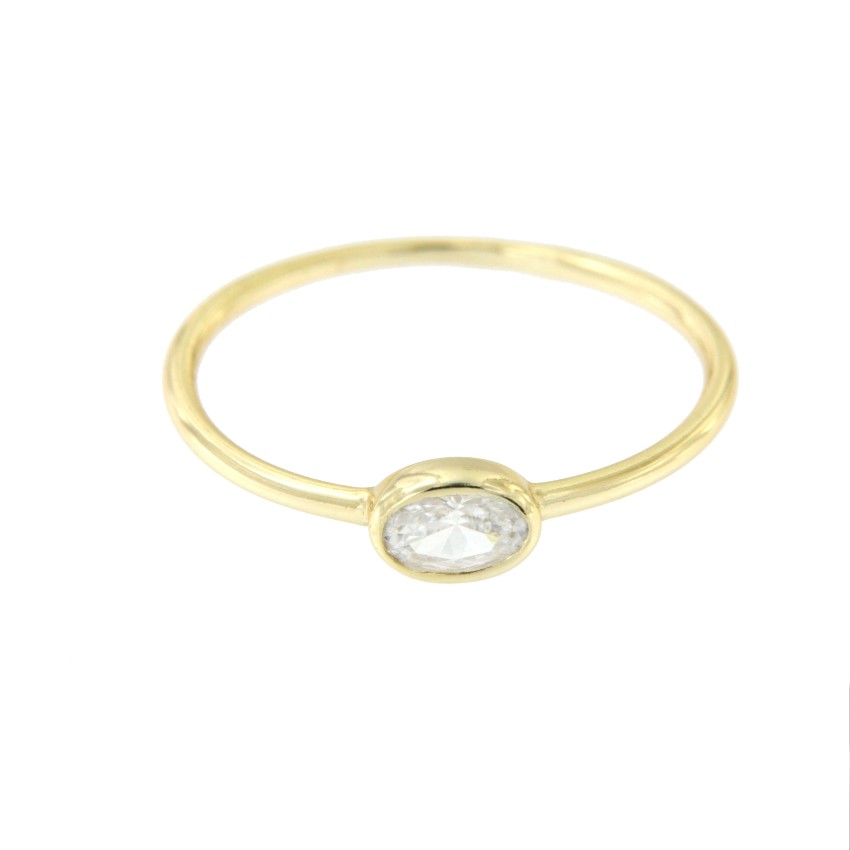 Anillo solitario de plata con circonita en talla de ovalada - Roman Joyero