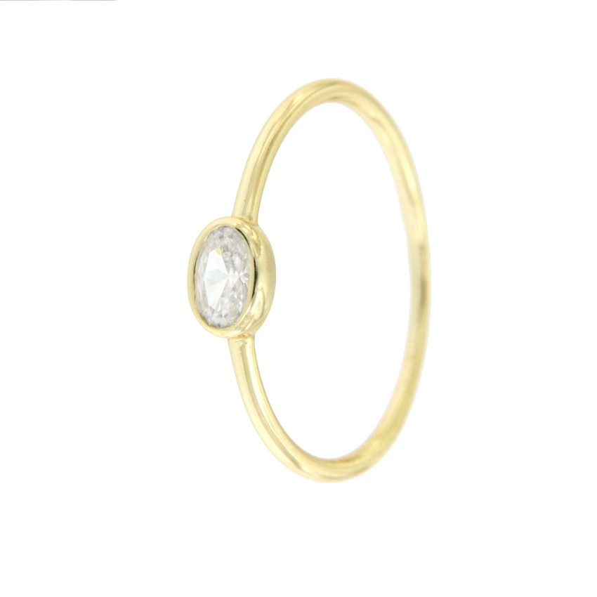 Anillo solitario de plata con circonita en talla de ovalada - Roman Joyero