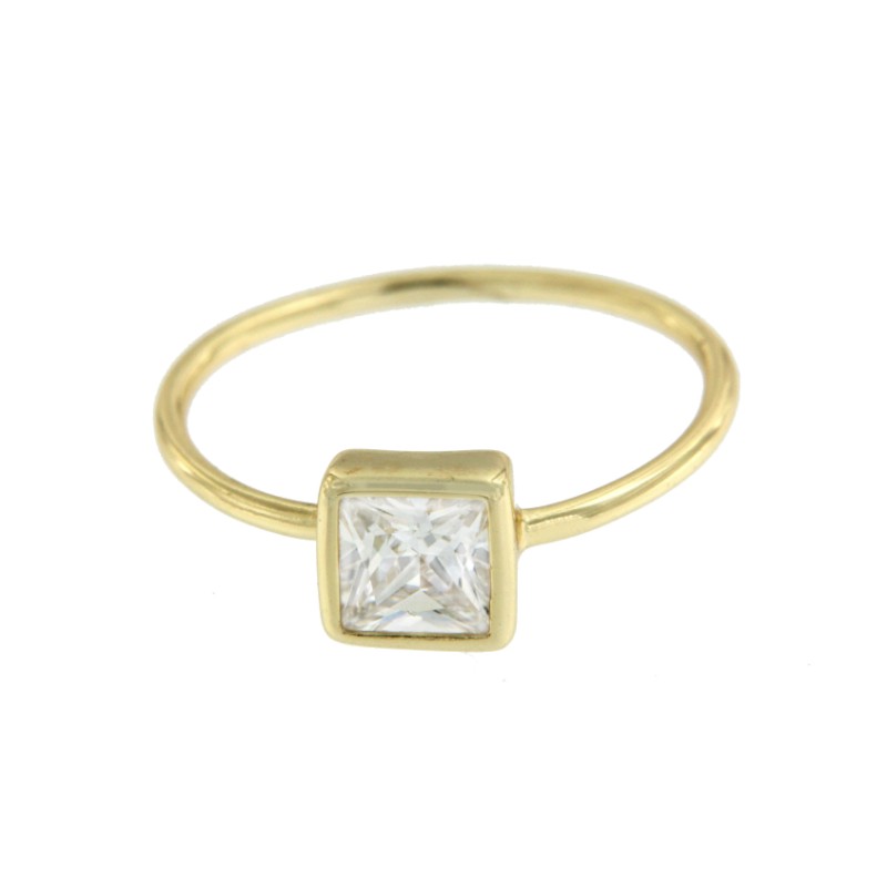 Anillo fino solitario plata con circonita en talla princesa - Roman Joyero