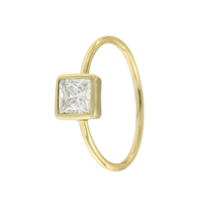 Anillo fino solitario plata con circonita en talla princesa - Roman Joyero