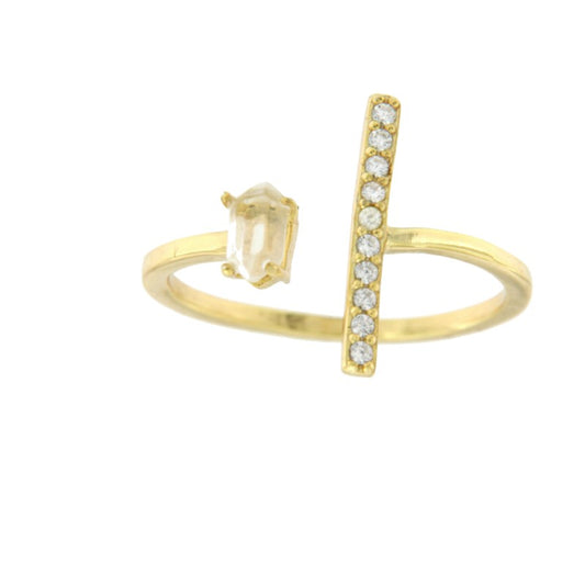 Anillo de plata con baño de oro semiabierto con circonita y cuarzo - Roman Joyero