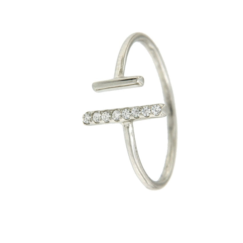 Anillo de plata con barras de distinto tamaño y circonitas - Roman Joyero