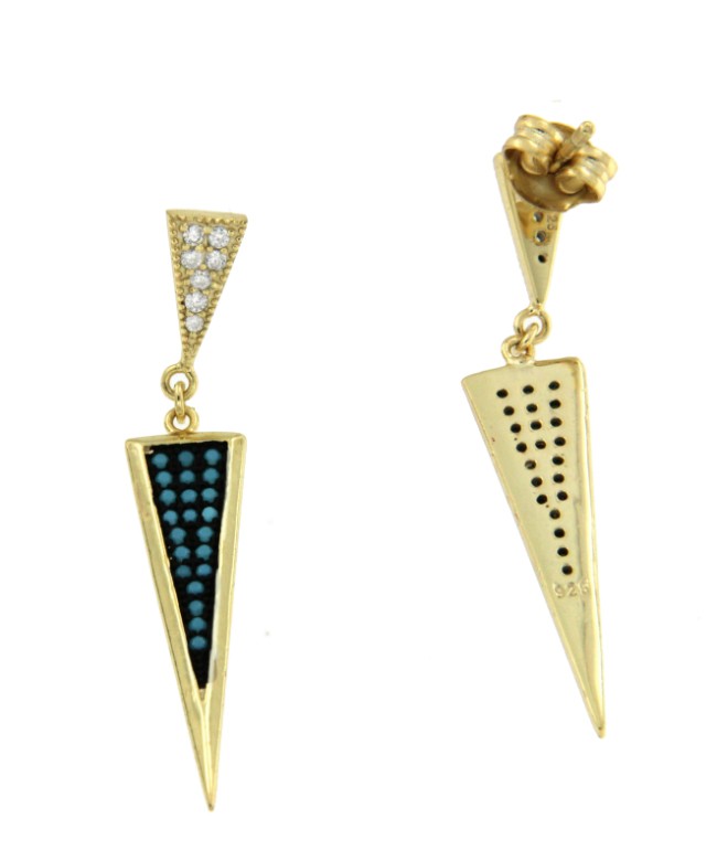 Pendientes largos en plata chapados con circonitas y turquesas - Roman Joyero