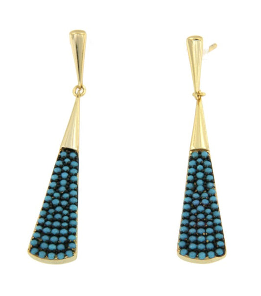 Divertidos pendientes largos de plata chapada con turquesas - Roman Joyero