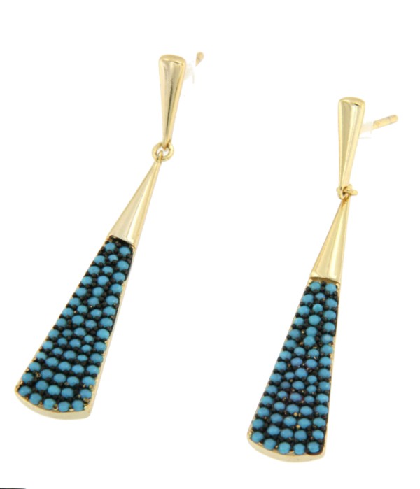 Divertidos pendientes largos de plata chapada con turquesas - Roman Joyero