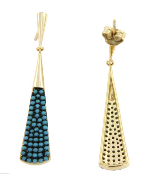 Divertidos pendientes largos de plata chapada con turquesas - Roman Joyero