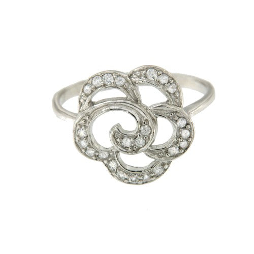 Anillo fino de plata con baño de rodio y flor de circonitas - Roman Joyero
