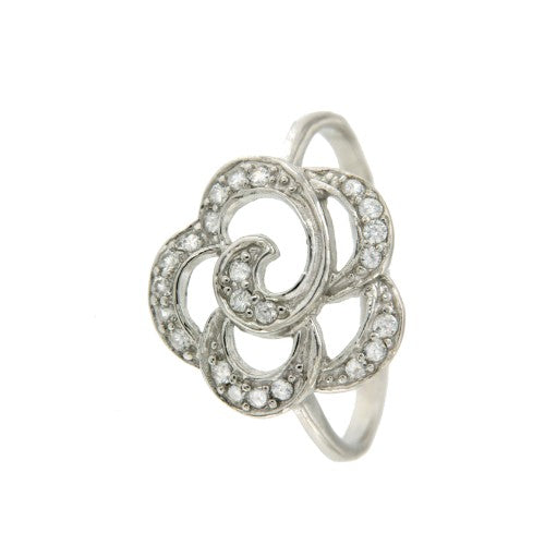 Anillo fino de plata con baño de rodio y flor de circonitas - Roman Joyero