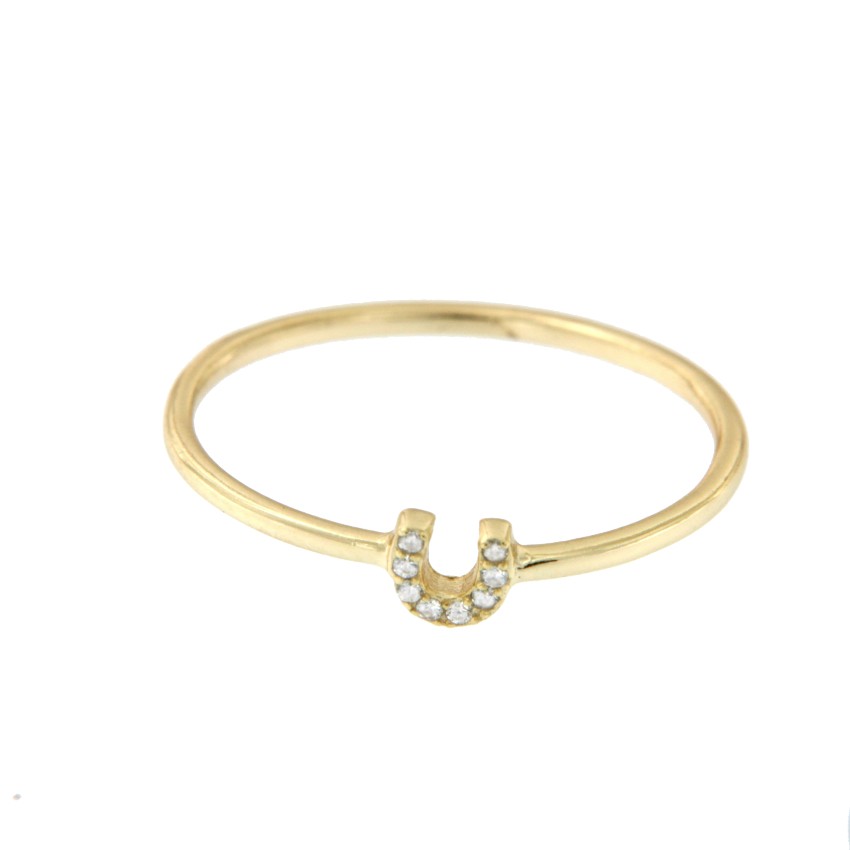 Anillo de plata con baño de oro y herradura engastada en circonita - Roman Joyero