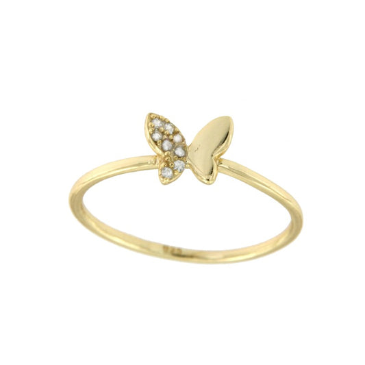 Anillo fino de plata con baño de oro, mariposa y circonitas - Roman Joyero