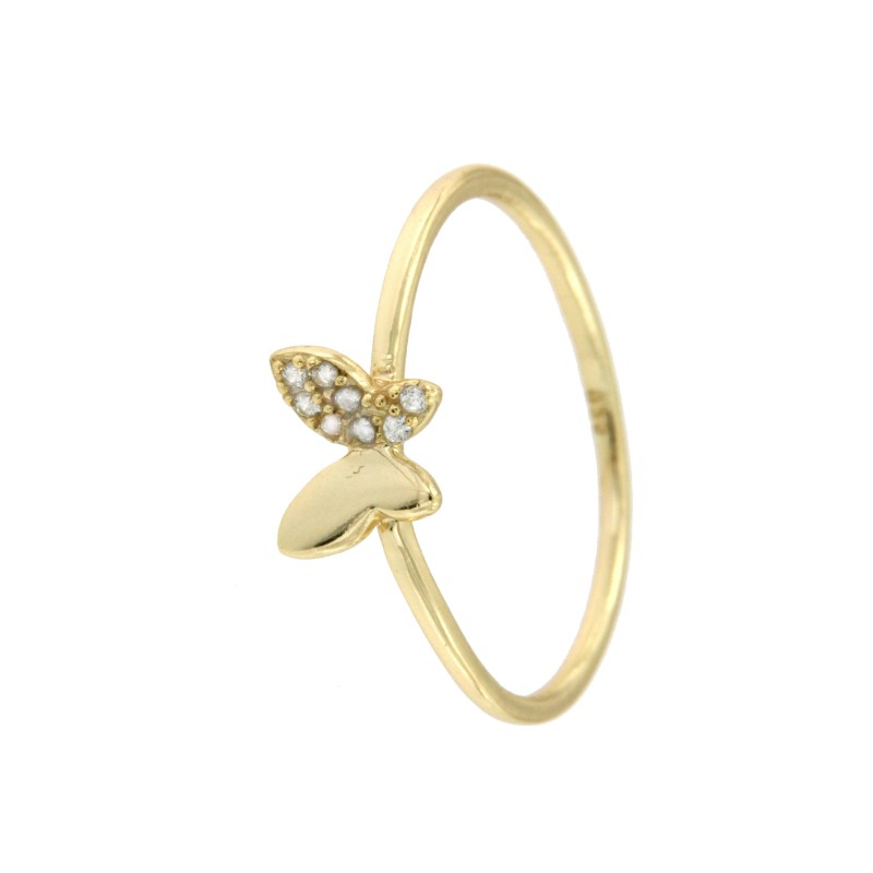 Anillo fino de plata con baño de oro, mariposa y circonitas - Roman Joyero