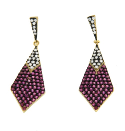 Pendientes largos en plata con circonitas de varios colores - Roman Joyero