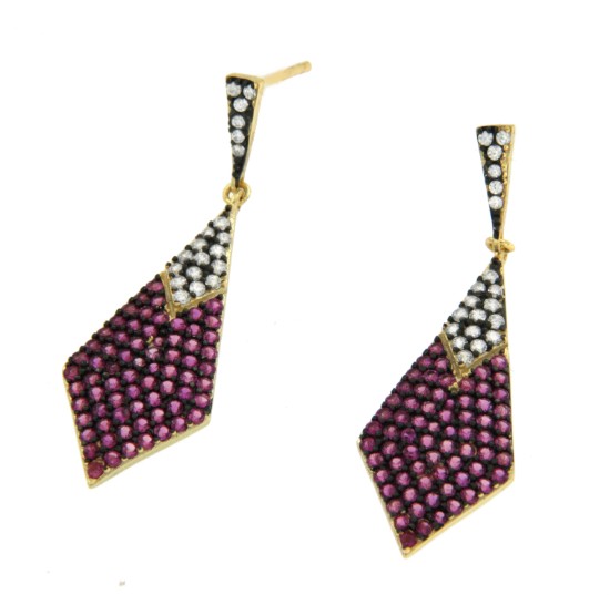 Pendientes largos en plata con circonitas de varios colores - Roman Joyero