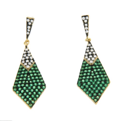 Pendientes largos en plata con circonitas de varios colores - Roman Joyero