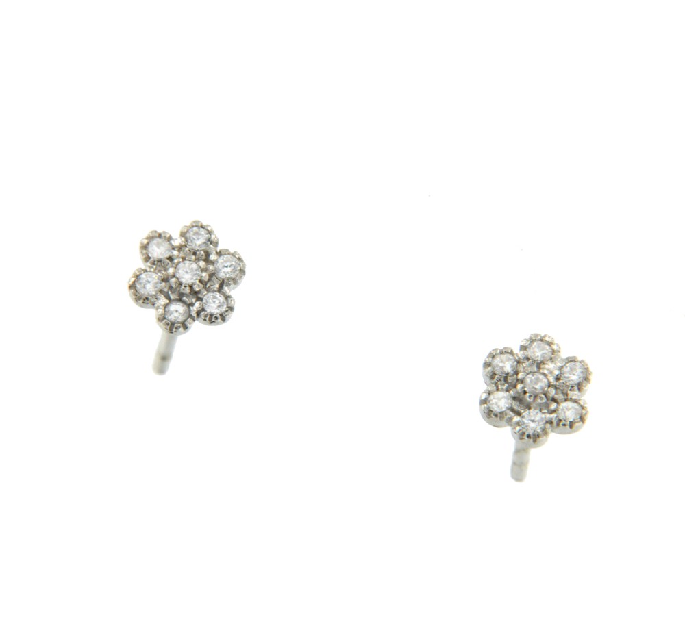 Pendiente plata con baño de oro o rodio y flor de circonitas - Roman Joyero