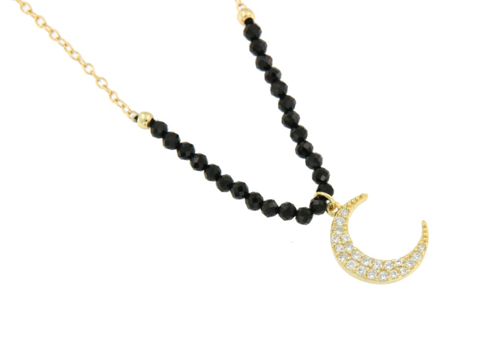 Gargantilla de plata con baño de oro, onyx y luna de circonitas - Roman Joyero