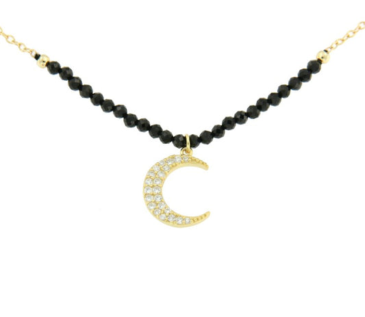 Gargantilla de plata con baño de oro, onyx y luna de circonitas - Roman Joyero