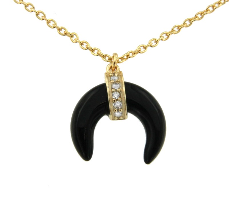 Gargantilla plata, luna de onyx, turquesa o nácar y circonitas - Roman Joyero