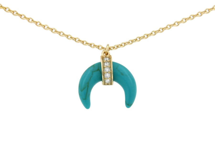 Gargantilla plata, luna de onyx, turquesa o nácar y circonitas - Roman Joyero