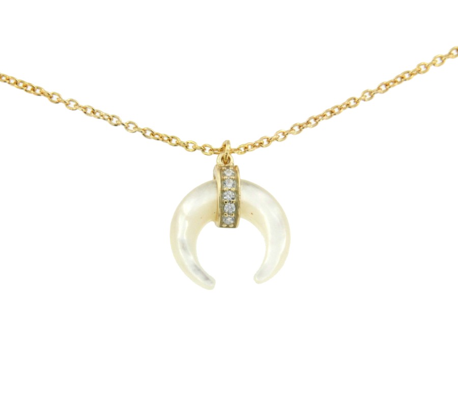 Gargantilla plata, luna de onyx, turquesa o nácar y circonitas - Roman Joyero