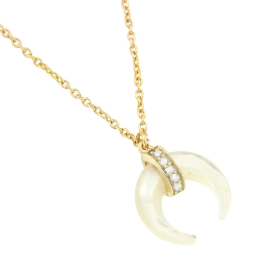 Gargantilla plata, luna de onyx, turquesa o nácar y circonitas - Roman Joyero