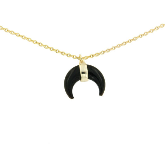 Gargantilla plata, luna cogida lisa en onyx, turquesa o nácar - Roman Joyero