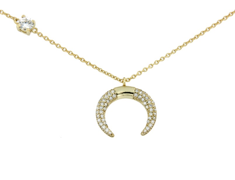 Gargantilla de plata con media luna y circonita. Para fiestas - Roman Joyero