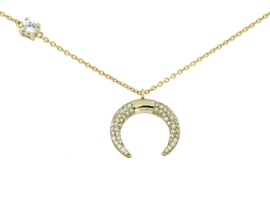 Gargantilla de plata con media luna y circonita. Para fiestas - Roman Joyero