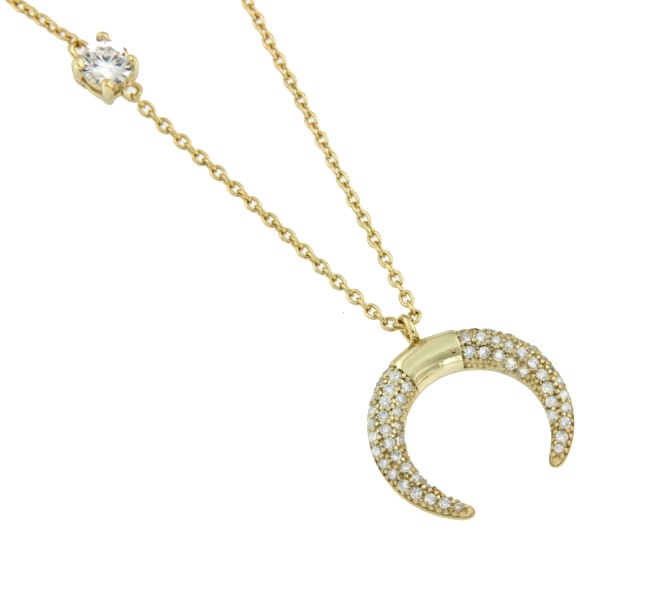 Gargantilla de plata con media luna y circonita. Para fiestas - Roman Joyero