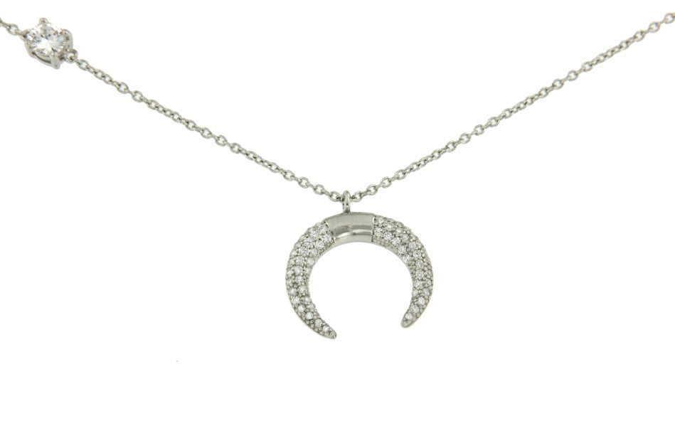 Gargantilla de plata con media luna y circonita. Para fiestas - Roman Joyero