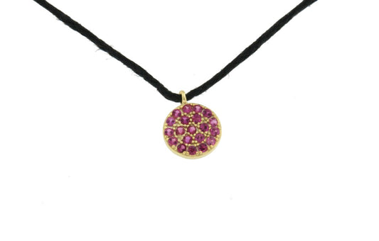 Cadena de cuero negro, círculo de plata y circonitas de colores - Roman Joyero