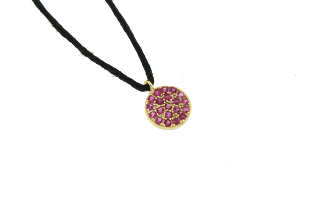 Cadena de cuero negro, círculo de plata y circonitas de colores - Roman Joyero