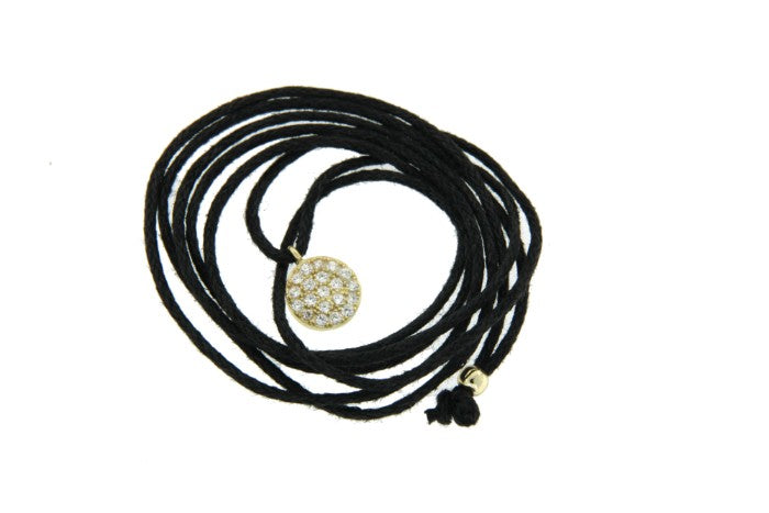 Cadena de cuero negro, círculo de plata y circonitas de colores - Roman Joyero