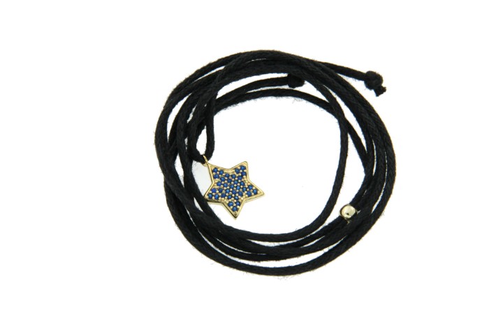 Cadena de cuero, estrella de plata y circonitas de colores - Roman Joyero