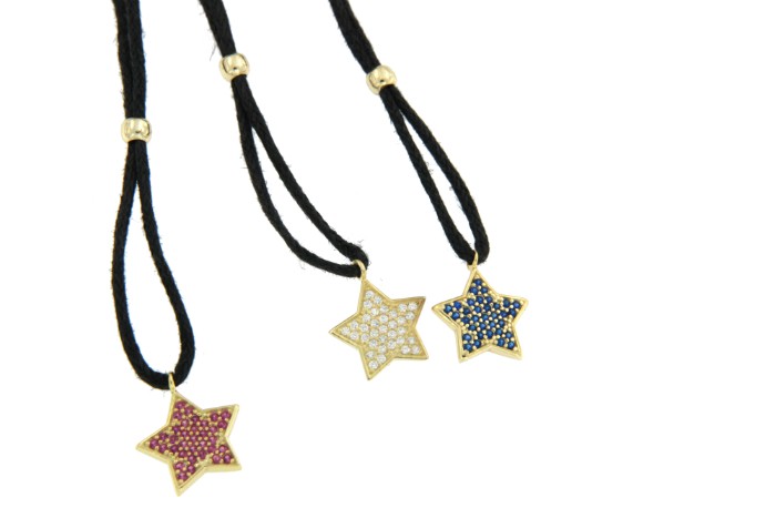 Cadena de cuero, estrella de plata y circonitas de colores - Roman Joyero