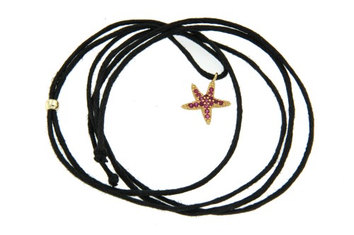 Cadena de cuero, estrella de mar en plata y circonitas - Roman Joyero